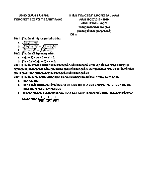 Đề kiểm tra chất lượng đầu năm môn Toán Lớp 9 - Năm học 2019-2020 - Trường THCS Võ Thành Trang
